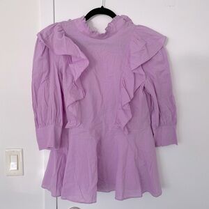Rhode Sylvie ruffle poplin cotton blouse in lavender lilac NWOT